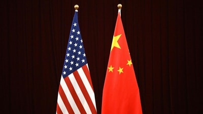 This photo shows a gerenal view of China's and USA's flags during a meeting between US Treasury Secretary Janet Yellen and China's Vice Premier He Lifeng at the Guangdong Zhudao Guest House in the southern Chinese city of Guangzhou. (AFP) This photo shows a gerenal view of China's and USA's flags during a meeting between US Treasury Secretary Janet Yellen and China's Vice Premier He Lifeng at the Guangdong Zhudao Guest House in the southern Chinese city of Guangzhou. (AFP)