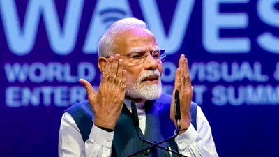 Prime Minister Narendra Modi addresses the WAVES Summit, in Mumbai. (PTI) Prime Minister Narendra Modi addresses the WAVES Summit, in Mumbai. (PTI)