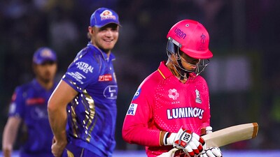 Unfortunately none of the same heroics for 14-year-old Vaibhav Suryavanshi, who was dismissed for a two-ball duck. A deflating moment after his remarkable century at the same venue only three nights ago, but plenty to take away. (PTI) Unfortunately none of the same heroics for 14-year-old Vaibhav Suryavanshi, who was dismissed for a two-ball duck. A deflating moment after his remarkable century at the same venue only three nights ago, but plenty to take away. (PTI)