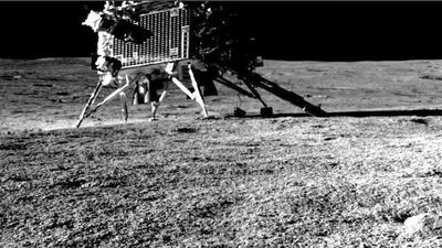 The Vikram lander on the lunar surface with the ChaSTE probe deployed. (ISRO)
