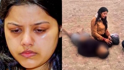 (Left) Pahalgam terror attack victim Lt Vinay Narwal's wife Himanshi during a blood donation camp organised on her husband's birth anniversary in Haryana's Karnal on Thursday; and Himanshi with the body of Vinay Narwal after the Pahalgam terror attack on April 22. (PTI photos) (Left) Pahalgam terror attack victim Lt Vinay Narwal's wife Himanshi during a blood donation camp organised on her husband's birth anniversary in Haryana's Karnal on Thursday; and Himanshi with the body of Vinay Narwal after the Pahalgam terror attack on April 22. (PTI photos)