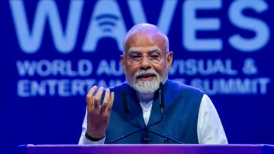 Prime Minister Narendra Modi emphasised on 'creative responsibility' at WAVES summit, (PTI) Prime Minister Narendra Modi emphasised on 'creative responsibility' at WAVES summit, (PTI)