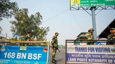 BSF personnel guard at the Integrated Check Post near the Attari-Wagah border, in Amritsar district, Thursday, May 1, 2025. (PTI) BSF personnel guard at the Integrated Check Post near the Attari-Wagah border, in Amritsar district, Thursday, May 1, 2025. (PTI)