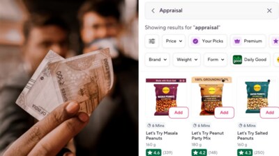Searching for "appraisal" on Zepto or Swiggy Instamart shows peanuts. (X/@viralbiryani) Searching for "appraisal" on Zepto or Swiggy Instamart shows peanuts. (X/@viralbiryani)