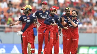 Suyash Sharma (extreme right) picked four wickets in nine games for RCB in IPL 2025 Suyash Sharma (extreme right) picked four wickets in nine games for RCB in IPL 2025