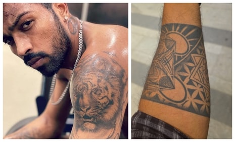 Hardik Pandya's lion tattoo is a popular; (right) Virat Kohli's armband tattoo (Photos: Instagram) Hardik Pandya's lion tattoo is a popular; (right) Virat Kohli's armband tattoo (Photos: Instagram)