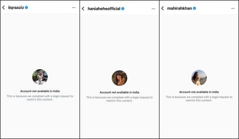 Iqra Aziz, Hania Aamir, Mahira Khan's blocked Instagram handles Iqra Aziz, Hania Aamir, Mahira Khan's blocked Instagram handles
