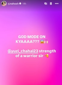 RJ Mahvash's story for Yuzvendra Chahal.