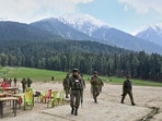 Security officers inspect the site a day after where suspected terrorists opened fire at tourists in Pahalgam. Security officers inspect the site a day after where suspected terrorists opened fire at tourists in Pahalgam.