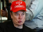 Tesla CEO Elon Musk wears a cap with the words "Gulf of America" as he attends a cabinet meeting held by U.S. President Donald Trump