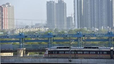 A Namo Bharat train at Hindon in Meerut in Ghaziabad. (Sakib Ali/HT Photo) A Namo Bharat train at Hindon in Meerut in Ghaziabad. (Sakib Ali/HT Photo)
