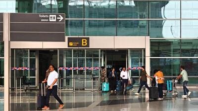 Airport officials said that “flight departures had to be paused for a brief period of time due to heavy rains”. (Vipin Kumar/HT Photo) Airport officials said that “flight departures had to be paused for a brief period of time due to heavy rains”. (Vipin Kumar/HT Photo)