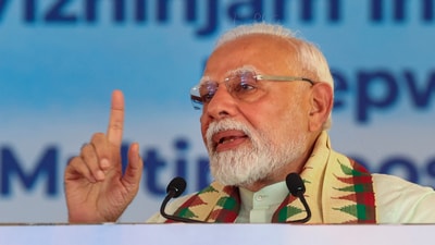 Prime Minister Narendra Modi addresses the gathering during the inauguration of the Vizhinjam International Seaport, in Thiruvananthapuram. (PMO) Prime Minister Narendra Modi addresses the gathering during the inauguration of the Vizhinjam International Seaport, in Thiruvananthapuram. (PMO)