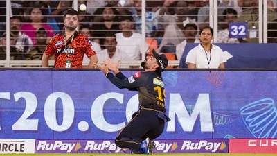 Rashid Khan took a sensational catch off Prasidh Krishna to dismiss Head in the fifth over and it was all downhill from there for SRH. (PTI) Rashid Khan took a sensational catch off Prasidh Krishna to dismiss Head in the fifth over and it was all downhill from there for SRH. (PTI)