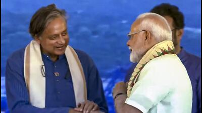 Prime Minister Narendra Modi and Congress MP Shashi Tharoor during the inauguration of the Vizhinjam International Seaport, in Thiruvananthapuram. (PMO/PTI) Prime Minister Narendra Modi and Congress MP Shashi Tharoor during the inauguration of the Vizhinjam International Seaport, in Thiruvananthapuram. (PMO/PTI)