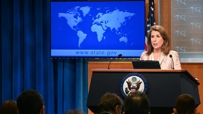 US State Department spokesperson Tammy Bruce speaks during a press briefing at the State Department in Washington, DC, on April 15, 2025. (AFP)