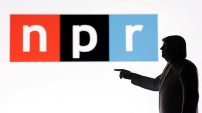 A 3D-printed miniature model of U.S. President Donald Trump with the National Public Radio (NPR) logo in the background is seen in this illustration taken April 23, 2025. REUTERS/Dado Ruvic/Illustration/File Photo (REUTERS)