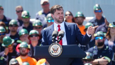 Vice President JD Vance makes remarks during an event to mark the Trump administration's first 100 days at a Nucor Steel Berkeley, Thursday, May 1, 2025, in Huger, S.C. (AP) Vice President JD Vance makes remarks during an event to mark the Trump administration's first 100 days at a Nucor Steel Berkeley, Thursday, May 1, 2025, in Huger, S.C. (AP)