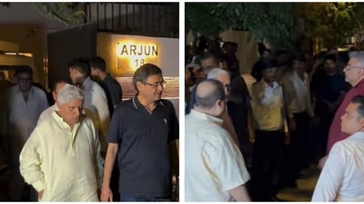 Javed Akhtar and Rajkumar Santoshi at Boney Kapoor's residence. Javed Akhtar and Rajkumar Santoshi at Boney Kapoor's residence.
