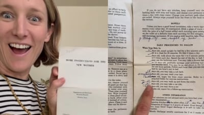 A nurse found her grandmother's 1965 hospital discharge booklet, revealing outdated advice for new mothers. (Instagram/poppielady)