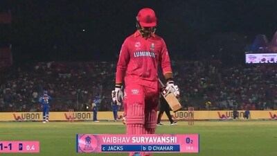 Viabhav Suryavanshi walks back after being dismissed against MI Viabhav Suryavanshi walks back after being dismissed against MI