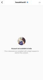 Fawad Khan's account blocked in India. Fawad Khan's account blocked in India.