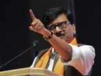 Shiv Sena (UBT) MP Sanjay Raut is addressing workers of the party in Mumbai. (Praful Gangurde /HT file)
