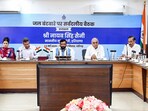 Haryana Chief Minister Nayab Saini chairs an all-party meeting over the ongoing water dispute between Haryana and Punjab, at his residence in Chandigarh on Saturday.