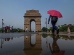 Commuters caught off guard by a sudden afternoon downpour near India Gate. (RAJ K RAJ /HT PHOTO) Commuters caught off guard by a sudden afternoon downpour near India Gate. (RAJ K RAJ /HT PHOTO)
