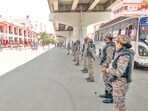 Security personnel stand guard as markets remain closed to mark two years of the conflict, in Imphal on Saturday. (ANI) Security personnel stand guard as markets remain closed to mark two years of the conflict, in Imphal on Saturday. (ANI)