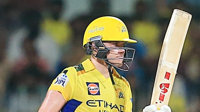 Chennai Super Kings' Sam Curran celebrates his half century vs PBKS. (Surjeet) Chennai Super Kings' Sam Curran celebrates his half century vs PBKS. (Surjeet)