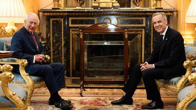 Britain's King Charles III (L) holds an audience with Canada's Prime Minister Mark Carney at Buckingham Palace, in central London, on March 17. (AFP) Britain's King Charles III (L) holds an audience with Canada's Prime Minister Mark Carney at Buckingham Palace, in central London, on March 17. (AFP)