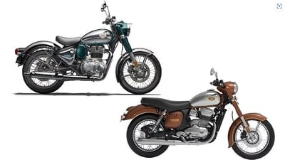 Both motorcycles use a 350 cc engine but the Jawa uses liquid cooling and Royal Enfield uses air-oil cooling. Both motorcycles use a 350 cc engine but the Jawa uses liquid cooling and Royal Enfield uses air-oil cooling.
