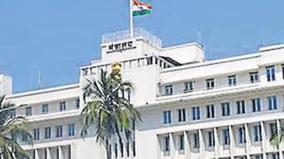 Mumbai, India - February 07, 2022: The Indian National flag flies half-mast on Mantralaya building as a mark of respect to Lata Mangeshkar during the two-day national mourning being observed after she died on Sunday morning, in Mumbai, India, on Monday, February 07, 2021. (Photo by Bhushan Koyande/ HT Photo) (HT PHOTO)