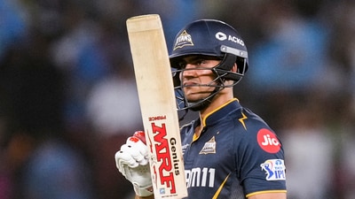 Shubman Gill celebrates his fifth half-century of IPL 2025, with 76(38) vs SRH. (PTI) Shubman Gill celebrates his fifth half-century of IPL 2025, with 76(38) vs SRH. (PTI)