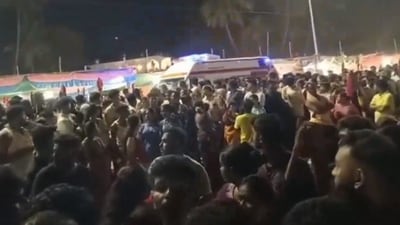 At least six people lost their lives and 70 people were injured in a stampede during the annual Jatra festival at Lairai Devi temple in Shirgao, north Goa, on Friday night. (PTI) At least six people lost their lives and 70 people were injured in a stampede during the annual Jatra festival at Lairai Devi temple in Shirgao, north Goa, on Friday night. (PTI)