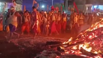 The Jatra is held in honour of Sri Lairai Devi and attracts thousands of followers known as Dhonds. (PTI) The Jatra is held in honour of Sri Lairai Devi and attracts thousands of followers known as Dhonds. (PTI)