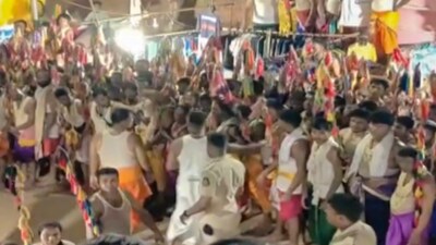 Police said at least 30,000 to 40,000 people had gathered for the festival, and some were standing on a slope. (PTI) Police said at least 30,000 to 40,000 people had gathered for the festival, and some were standing on a slope. (PTI)