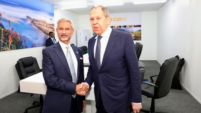 Union external affairs minister S Jaishankar with Russian foreign minister Sergey Lavrov in South Africa. (PTI) Union external affairs minister S Jaishankar with Russian foreign minister Sergey Lavrov in South Africa. (PTI)