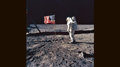 The Sea of Tranquillity, with its unusually flat surface, has served as a landing pad for numerous Moon missions, including the first manned one, featuring Buzz Aldrin. A flag, a boot print and assorted trash and memorabilia now lie strewn across the area. (Getty Images) The Sea of Tranquillity, with its unusually flat surface, has served as a landing pad for numerous Moon missions, including the first manned one, featuring Buzz Aldrin. A flag, a boot print and assorted trash and memorabilia now lie strewn across the area. (Getty Images)