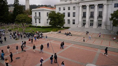 Students walk through Sproul Plaza on the University of California, Berkeley campus on March 29, 2022, in Berkeley, Calif. (AP Photo/Eric Risberg, File) (AP) Students walk through Sproul Plaza on the University of California, Berkeley campus on March 29, 2022, in Berkeley, Calif. (AP Photo/Eric Risberg, File) (AP)