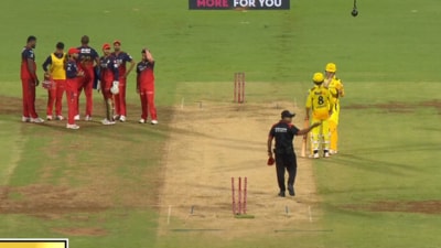 Dewald Brevis signals for review against RCB (JioHotstar) Dewald Brevis signals for review against RCB (JioHotstar)