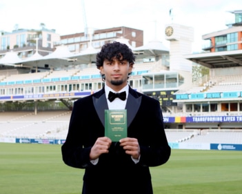 Aryaman Varma poses with the Wisden Schools Cricketer of the Year award (Aryaman Varma)