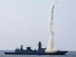 An Indian warship demonstrates its long-range precision strike capability during a drill in the Arabian Sea on Sunday.