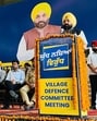 Cabinet minister Hardeep Singh Mundian addressing a district-level meeting in Ludhiana on Saturday. (HT Photo)