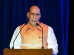 Defence Minister Rajnath Singh speaking at the ‘Arjan Singh Memorial Lecture’, at Air Force Auditorium in New Delhi on Wednesday. 