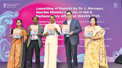 **EDS: THIRD PARTY** In this image posted by @PIB_India via X on May 4, 2025, Union Minister of State L Murugan during the launch of Knowledge Reports on Media and Entertainment Sector at the WAVES 2025, in Mumbai. (@PIB_India via PTI Photo) (PTI05_04_2025_000256B) (PTI) **EDS: THIRD PARTY** In this image posted by @PIB_India via X on May 4, 2025, Union Minister of State L Murugan during the launch of Knowledge Reports on Media and Entertainment Sector at the WAVES 2025, in Mumbai. (@PIB_India via PTI Photo) (PTI05_04_2025_000256B) (PTI)