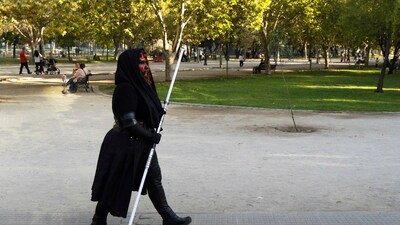 On Saturday, May 3, 2025, a Star Wars fan dressed as a Sith made an impressive entrance during a fan meetup in Santiago, Chile, held on the eve of Star Wars Day. (AP Photo/Matias Basualdo) (AP) On Saturday, May 3, 2025, a Star Wars fan dressed as a Sith made an impressive entrance during a fan meetup in Santiago, Chile, held on the eve of Star Wars Day. (AP Photo/Matias Basualdo) (AP)