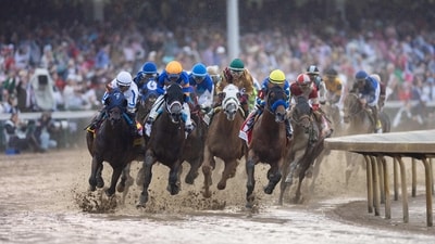 Horses race down the track during the 151st running of the Kentucky Derby at Churchill Downs in Louisville, Kentucky. Sovereignty powered through the final turn and overtook favorite Journalism in the final straight to win the Kentucky Derby , giving the Godolphin stable a first victory in the US racing classic at Churchill Downs. (AFP) Horses race down the track during the 151st running of the Kentucky Derby at Churchill Downs in Louisville, Kentucky. Sovereignty powered through the final turn and overtook favorite Journalism in the final straight to win the Kentucky Derby , giving the Godolphin stable a first victory in the US racing classic at Churchill Downs. (AFP)
