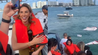 A $4 million Lamborghini luxury yacht flipped over just off Miami Beach (Instagram)